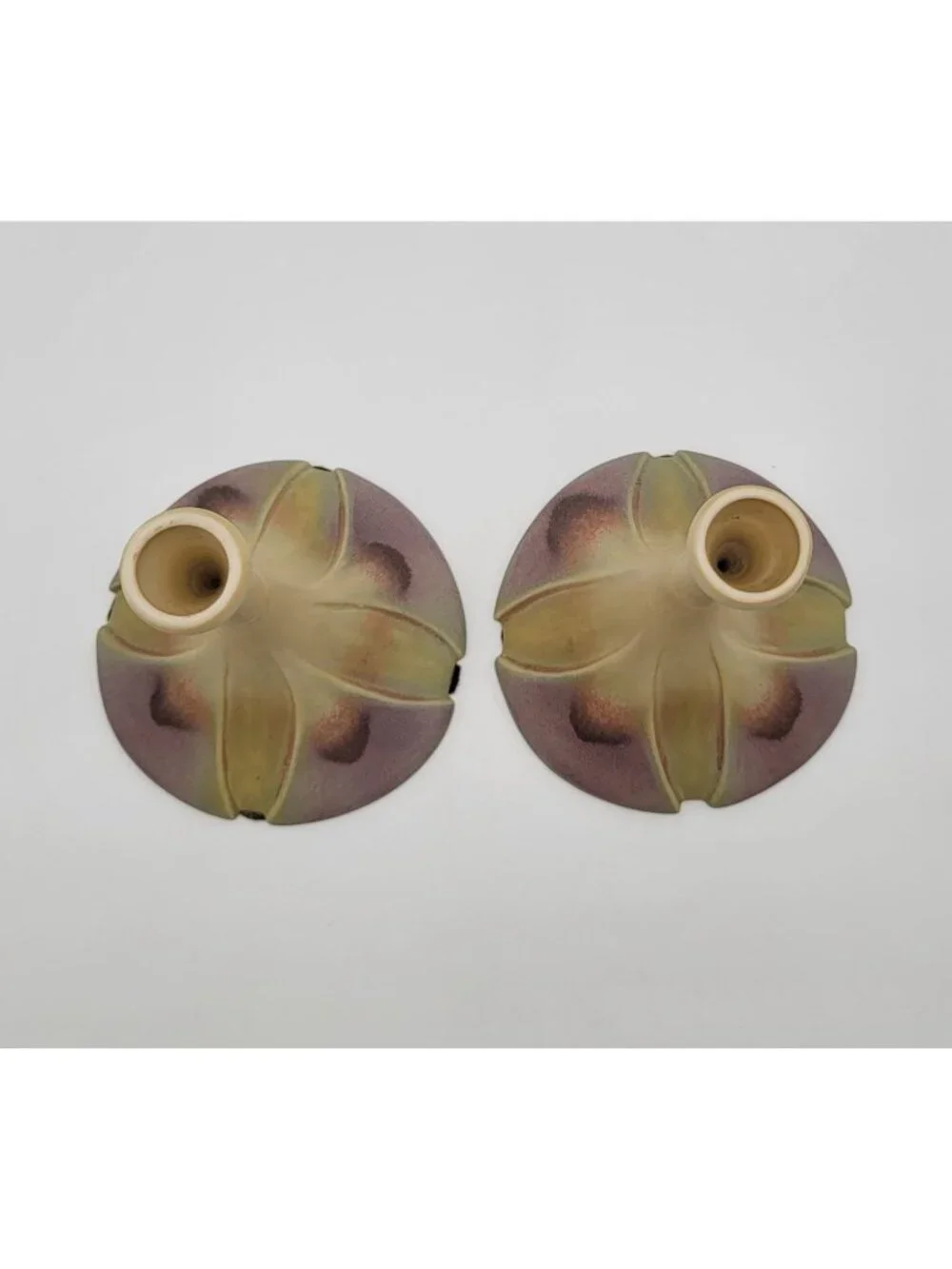 Pair of Newman Ceramic Works Lily Pad Candlesticks